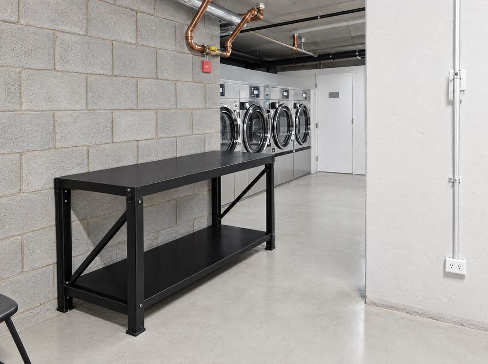 Folding table inside Slick’s Laundromat